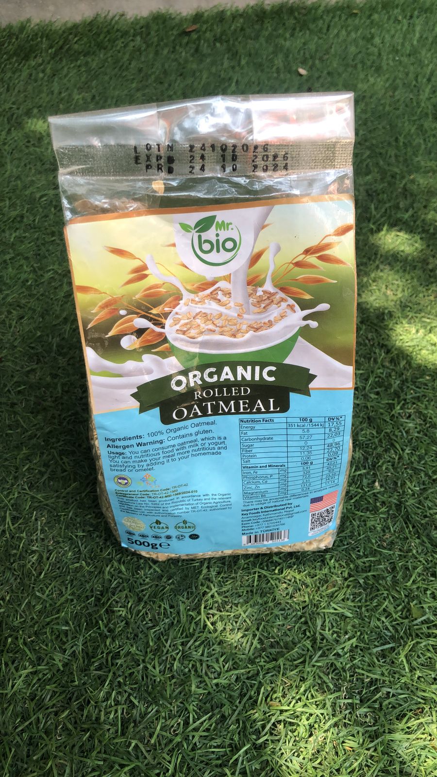 Mr. Bio Rolled Oatmeal Organic 500 gm